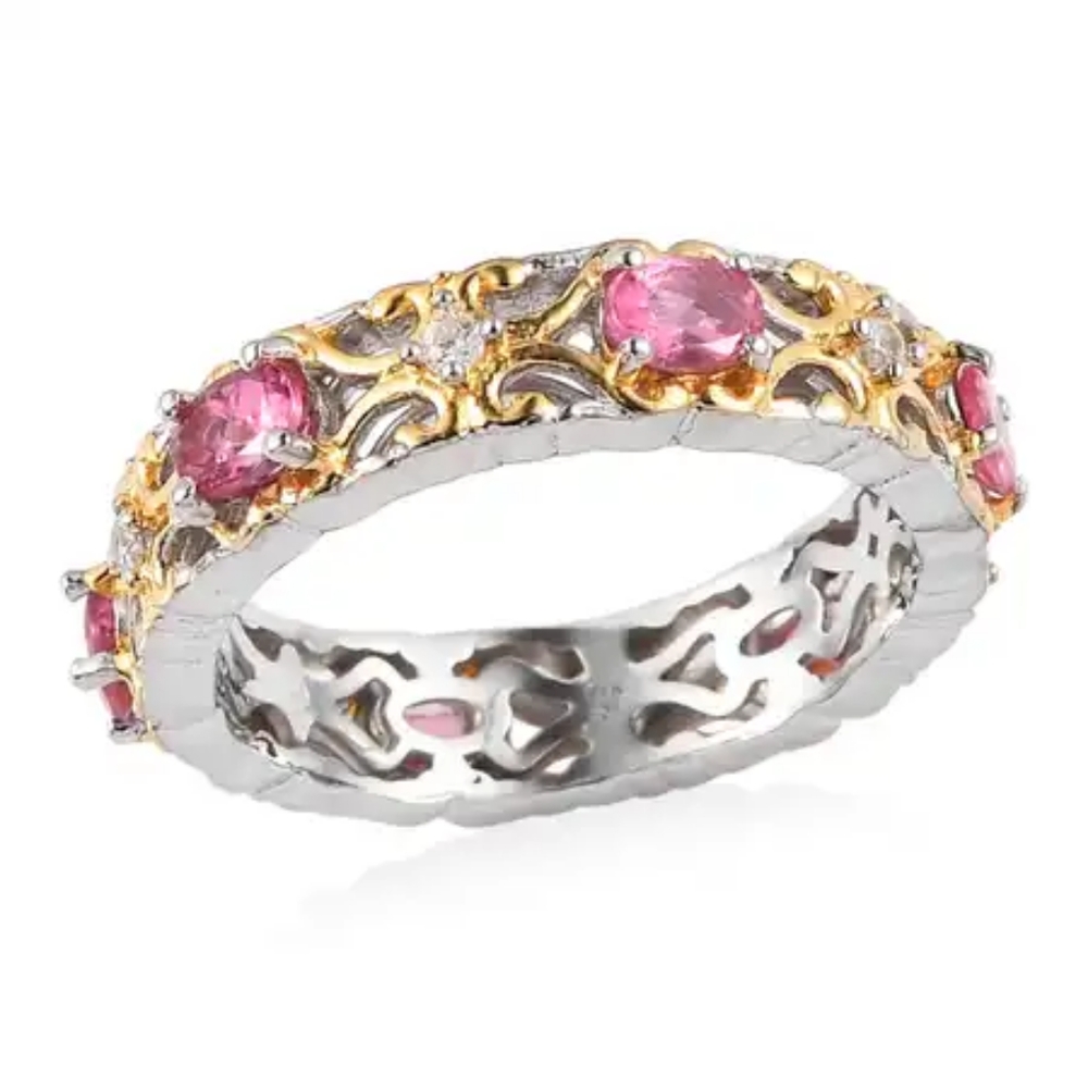 Ouro Fino Rubellite and White Zircon Band Ring Vermeil YG & Platinum O/SS